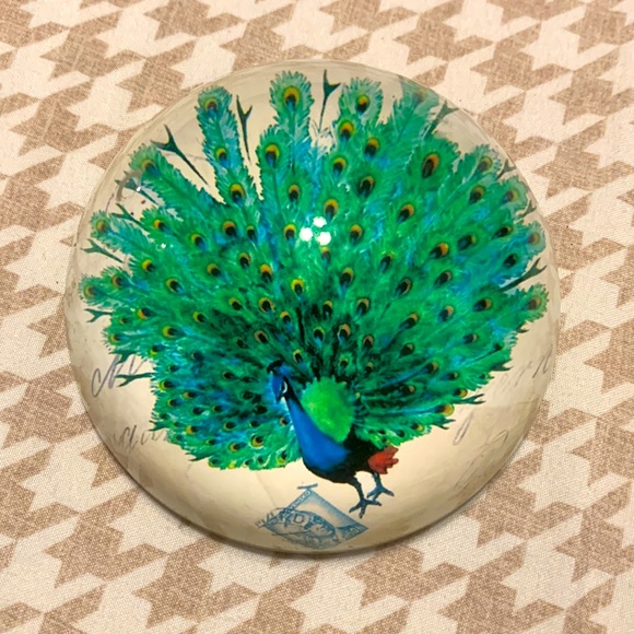 NWOT. World Buyers peacock under glass paper weight or table/desk decor. - Picture 2 of 4